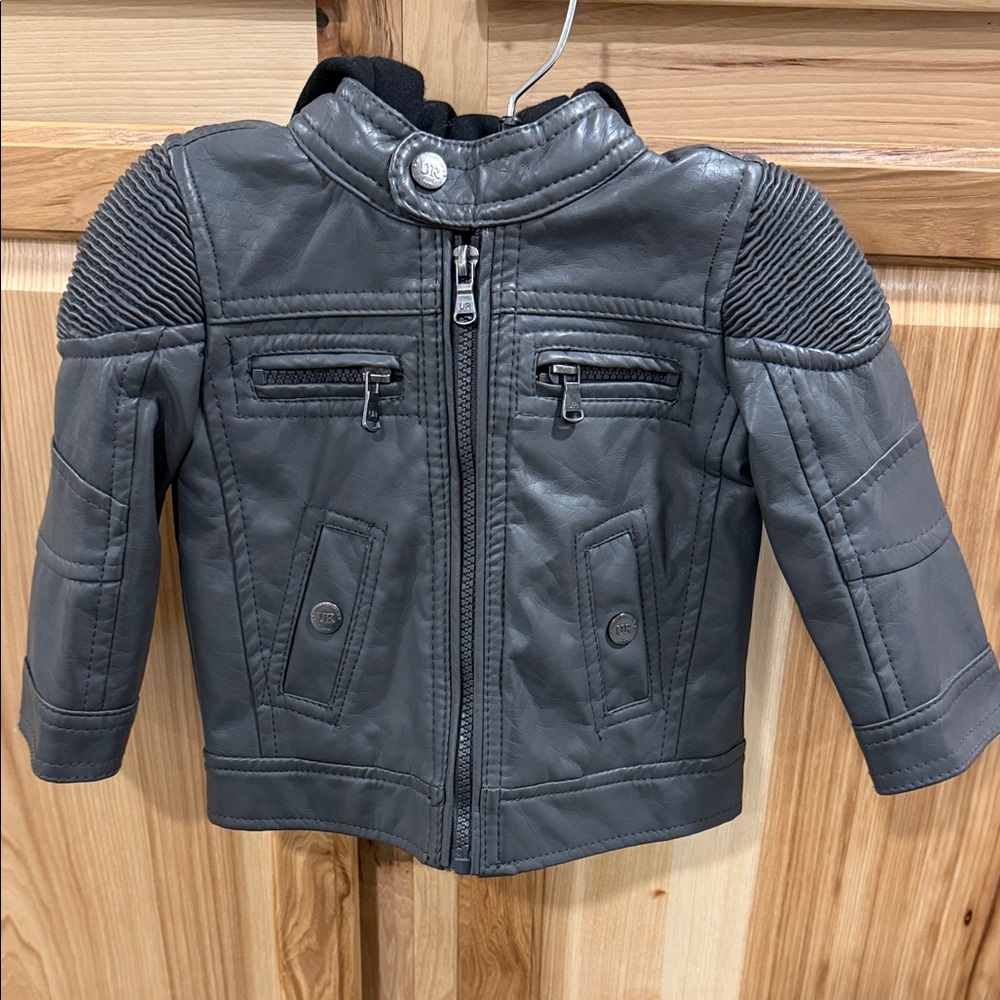 Urban Republic Charcoal Black Kids Faux Leather Rocker Biker Edgy Jacket Sz 12 M